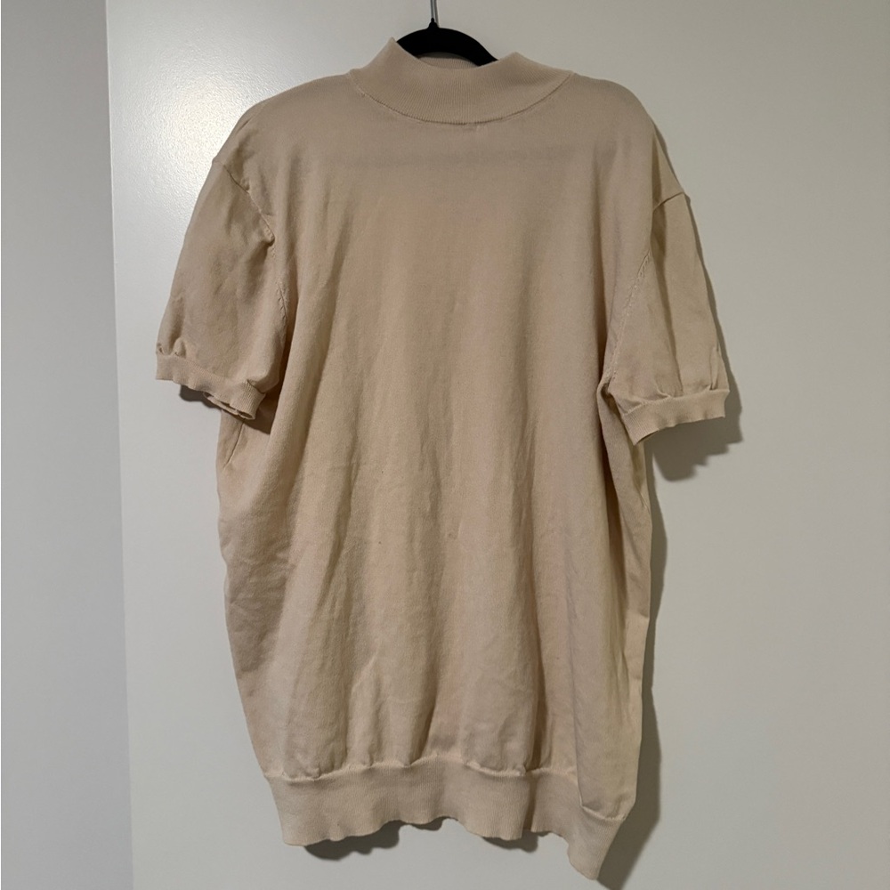 Beige Short Sleeve Mockneck